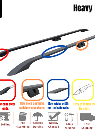 Volkswagen Transporter T6 2015-2024 Kısa Şase Araç Üstü Alüminyum Tavan Yan Rayları Plus Serisi - Siyah