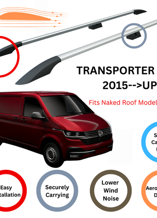 Volkswagen Transporter T6 2015-2024 Uzun Şase Araç Üstü Alüminyum Tavan Yan Rayları Plus Serisi - Gri