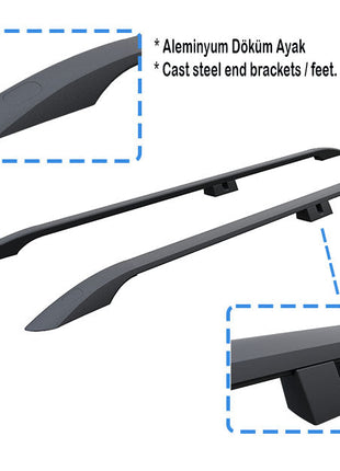 Volkswagen Transporter T7 Kısa Şase 2025-2026 Alüminyum Tavan Rayları, Plus Serisi - Siyah