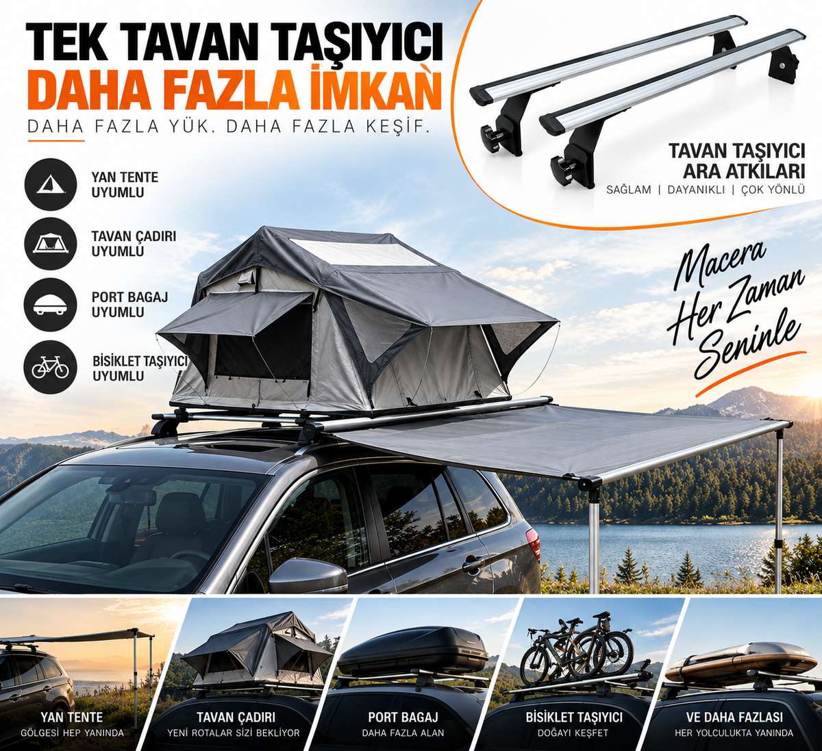Ford Transit 2000-2014 Tavan Taşıyıcı Ara Atkisi - Ara Bar Paw Pro 5 Gri