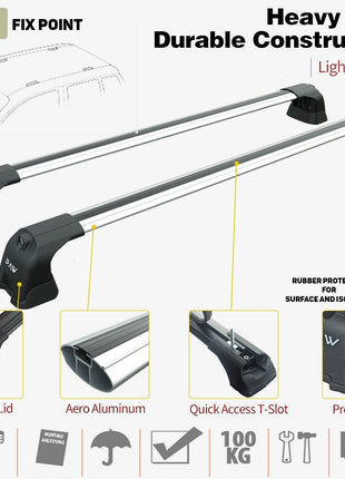 Opel&Vauxhall Vivaro (X82) Van Swb 2017-2025 2 Pcs Roof Rack + 2 Pcs Cross Bars Aluminum Gri