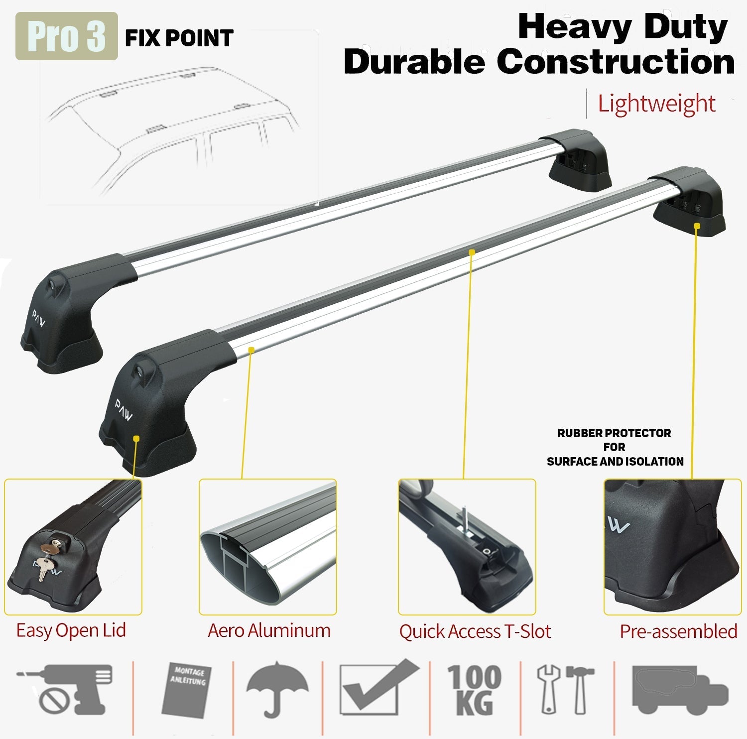 Vauxhall Corsa D 2007-2015 Roof Rack System - Aluminum Cross Bars, Gri