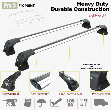 Nissan X-Trail T32 2014-2021 Roof Rack System, Aluminium Cross Bar, Fix Point, Gri