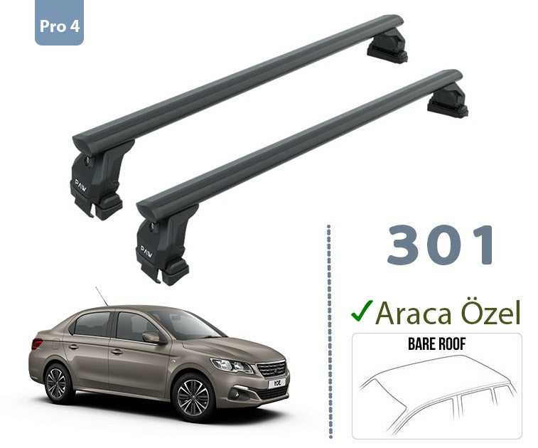 Peugeot 301 2012-2025 Oluksuz Üst Tavan Portbagaj Taşıyıcı Ara Atkısı Toros Serisi Pro 4 Siyah