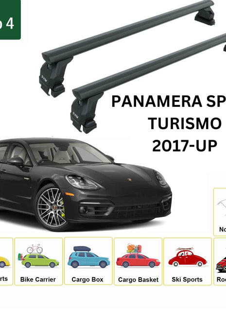 Porsche Panamera Sport Turismo 2017-2025 Oluksuz Üst Tavan Portbagaj Taşıyıcı Ara Atkısı Toros Serisi Pro 4 Siyah