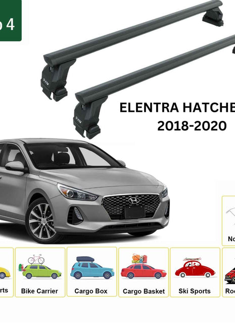 Hyundai Elantra Hb 2018-2020 Oluksuz Üst Tavan Portbagaj Taşıyıcı Ara Atkısı Toros Serisi Pro 4 Siyah