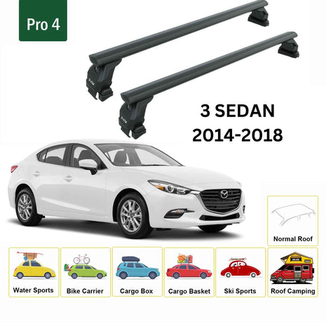 Mazda 3 Sedan 2014-2018 Oluksuz Üst Tavan Portbagaj Taşıyıcı Ara Atkısı Toros Serisi Pro 4 Siyah
