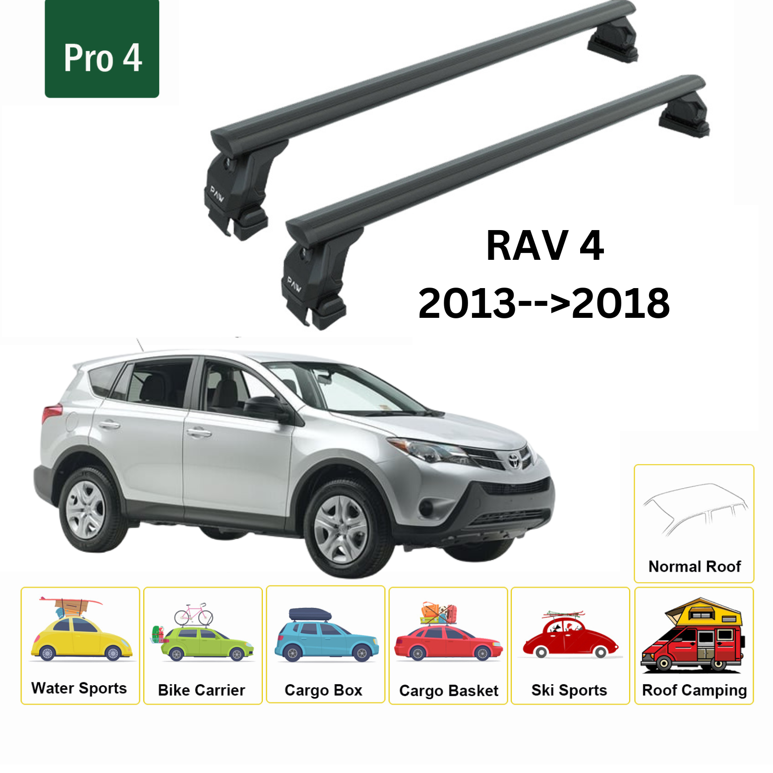Toros Toyota Rav 4 (2013-2018) Oluksuz Tavan Ara Atkı Portbagaj Taşıyıcı Pro 4 Siyah