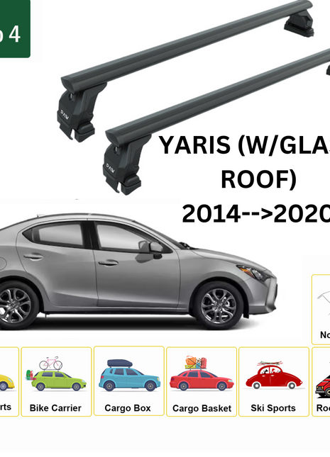 Toyota Yaris Sedan 2014-2020 Oluksuz Üst Tavan Portbagaj Taşıyıcı Ara Atkısı Toros Serisi Pro 4 Siyah