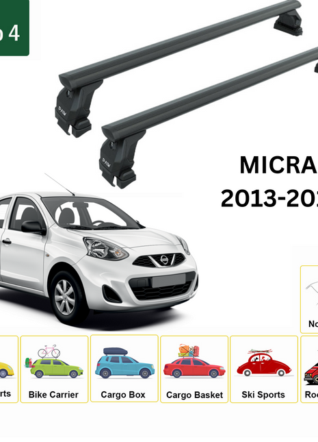 For Nissan Micra K13 2013-2017 Roof Rack Cross Bars Normal Roof Alu Silver