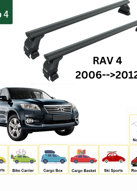 Toyota Rav 4 2006-2012 Oluksuz Üst Tavan Portbagaj Taşıyıcı Ara Atkısı Toros Serisi Pro 4 Siyah