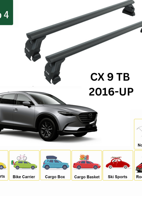 Mazda Cx 9 Tc 2016-2023 Oluksuz Üst Tavan Portbagaj Taşıyıcı Ara Atkısı Toros Serisi Pro 4 Siyah