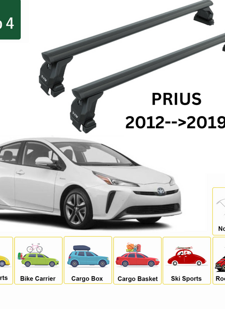 Toyota Prius 2012-2019 Oluksuz Üst Tavan Portbagaj Taşıyıcı Ara Atkısı Toros Serisi Pro 4 Siyah