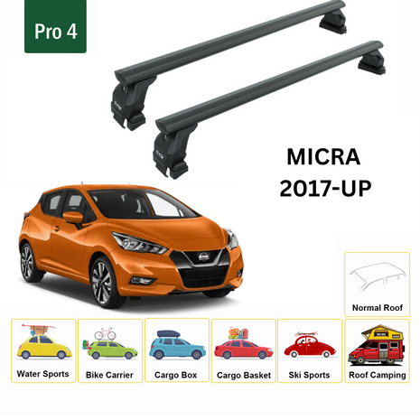 Nissan Micra K14 2017-2025 Oluksuz Üst Tavan Portbagaj Taşıyıcı Ara Atkısı Toros Serisi Pro 4 Siyah
