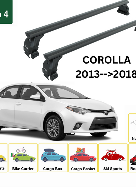 Toyota Corolla Sedan 2013-2018 Oluksuz Üst Tavan Portbagaj Taşıyıcı Ara Atkısı Toros Serisi Pro 4 Siyah