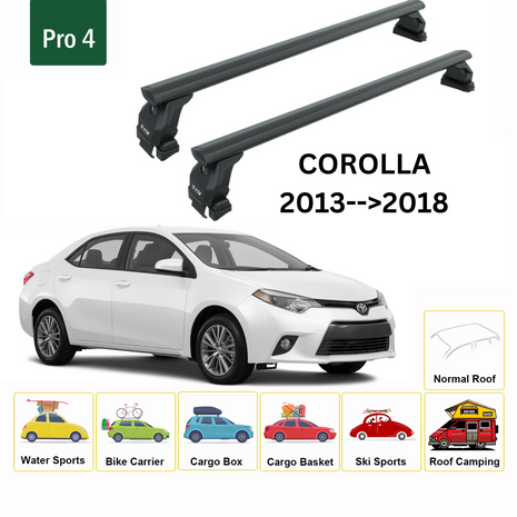Toyota Corolla Sedan 2013-2018 Oluksuz Üst Tavan Portbagaj Taşıyıcı Ara Atkısı Toros Serisi Pro 4 Siyah