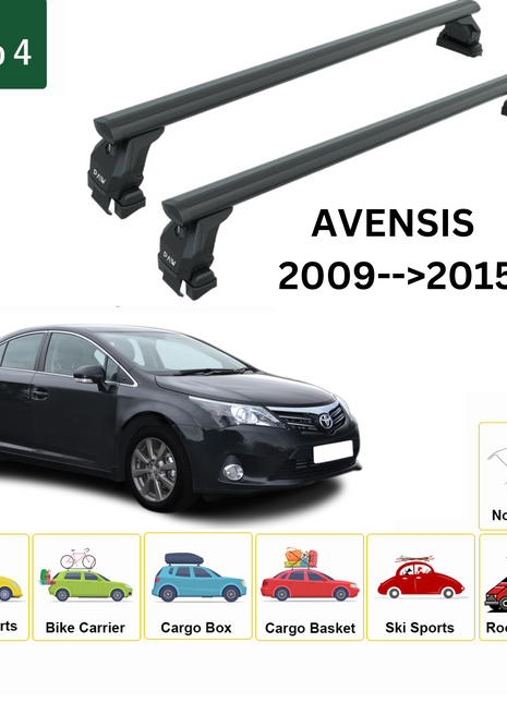 Toyota Avensis 2009-2015 Oluksuz Üst Tavan Portbagaj Taşıyıcı Ara Atkısı Toros Serisi Pro 4 Siyah