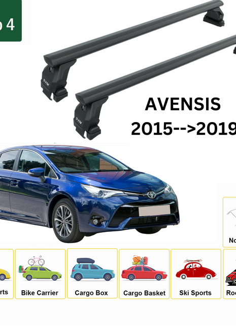 Toyota Avensis 2015-2019 Oluksuz Üst Tavan Portbagaj Taşıyıcı Ara Atkısı Toros Serisi Pro 4 Siyah
