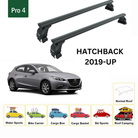 Mazda 3 Hatchback 2019-2025 Oluksuz Üst Tavan Portbagaj Taşıyıcı Ara Atkısı Toros Serisi Pro 4 Siyah