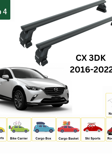 Mazda Cx 3 2016-2025 Oluksuz Üst Tavan Portbagaj Taşıyıcı Ara Atkısı Toros Serisi Pro 4 Siyah