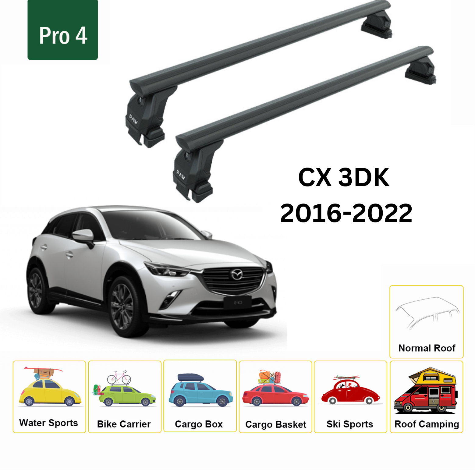 Mazda Cx 3 2016-2025 Oluksuz Üst Tavan Portbagaj Taşıyıcı Ara Atkısı Toros Serisi Pro 4 Siyah