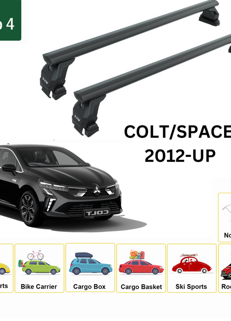 Mitsubishi Colt/Space Star 2012-2025 Oluksuz Üst Tavan Portbagaj Taşıyıcı Ara Atkısı Toros Serisi Pro 4 Siyah
