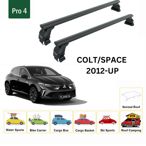 Mitsubishi Colt/Space Star 2012-2025 Oluksuz Üst Tavan Portbagaj Taşıyıcı Ara Atkısı Toros Serisi Pro 4 Siyah