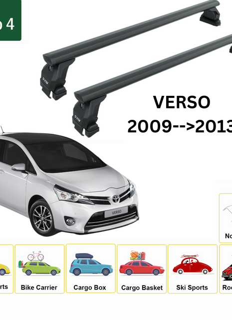 Toyota Verso 2009-2013 Oluksuz Üst Tavan Portbagaj Taşıyıcı Ara Atkısı Toros Serisi Pro 4 Siyah