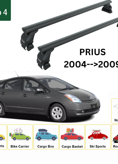 Toyota Prius 2004-2009 Oluksuz Üst Tavan Portbagaj Taşıyıcı Ara Atkısı Toros Serisi Pro 4 Siyah