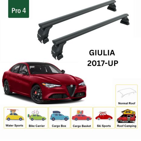 Alfa Romeo Giulia 2017-2025 Oluksuz Üst Tavan Portbagaj Taşıyıcı Ara Atkısı Toros Serisi Pro 4 Siyah