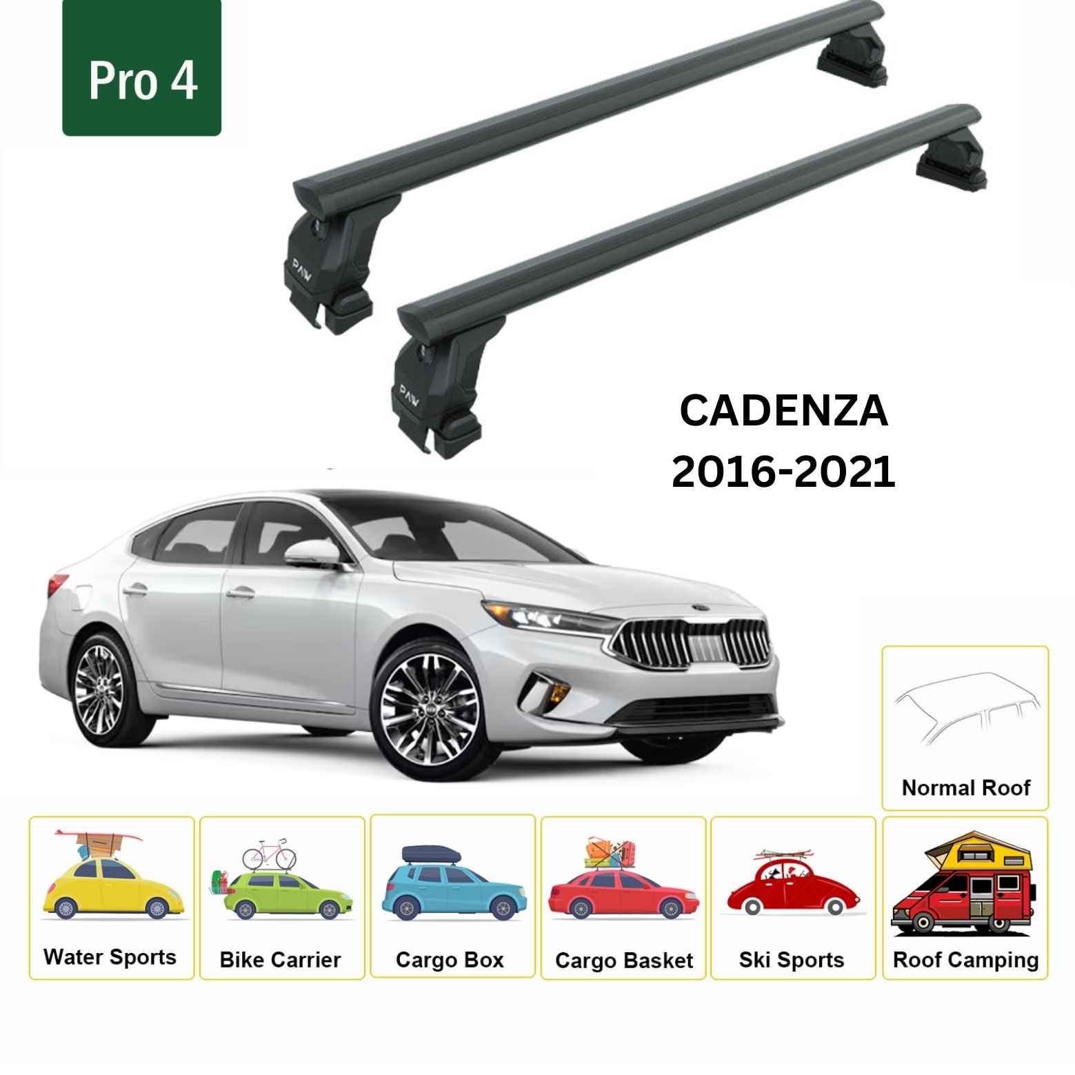 Kia Cadenza 2016-2021 Oluksuz Üst Tavan Portbagaj Taşıyıcı Ara Atkısı Toros Serisi Pro 4 Siyah