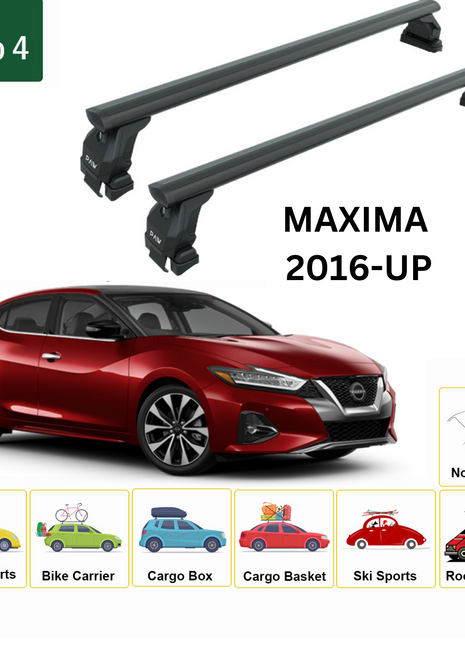 Nissan Maxima 2016-2023 Oluksuz Üst Tavan Portbagaj Taşıyıcı Ara Atkısı Toros Serisi Pro 4 Siyah