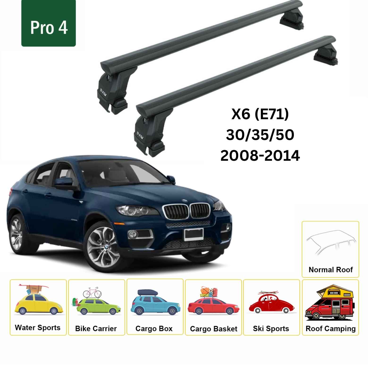 Bmw X6 (E71) 2008-2014 Oluksuz Üst Tavan Portbagaj Taşıyıcı Ara Atkısı Toros Serisi Pro 4 Siyah