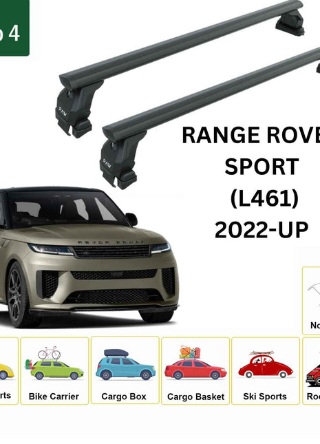 Land Rover Range Rover Sport L461 2022-2025 Oluksuz Üst Tavan Portbagaj Taşıyıcı Ara Atkısı Toros Serisi Pro 4 Siyah