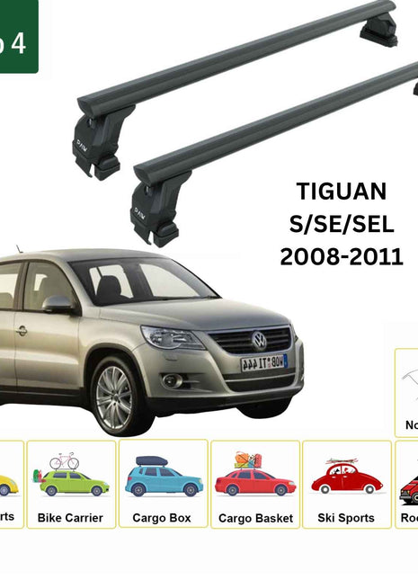 Volkswagen Tiguan 2008-2011 Oluksuz Üst Tavan Portbagaj Taşıyıcı Ara Atkısı Toros Serisi Pro 4 Siyah