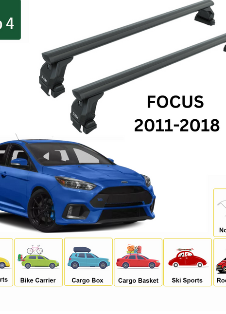 Ford Focus Hb (C346) 2011-2018 Oluksuz Üst Tavan Portbagaj Taşıyıcı Ara Atkısı Toros Serisi Pro 4 Siyah