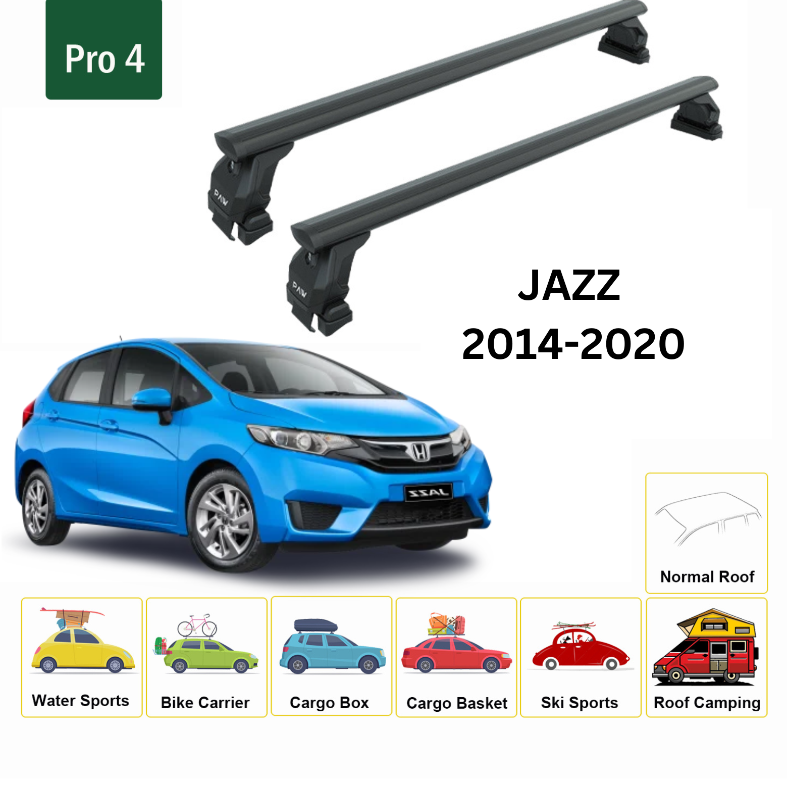 Honda Jazz 2014-2020 Oluksuz Üst Tavan Portbagaj Taşıyıcı Ara Atkısı Toros Serisi Pro 4 Siyah