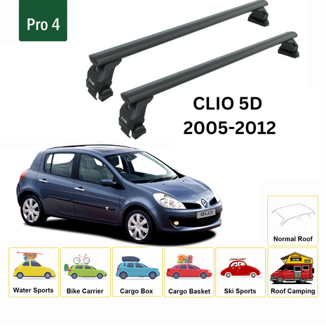 Renault Clio 2005-2012 Oluksuz Üst Tavan Portbagaj Taşıyıcı Ara Atkısı Toros Serisi Pro 4 Siyah