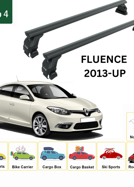 Renault Fluence 2013-2016 Oluksuz Üst Tavan Portbagaj Taşıyıcı Ara Atkısı Toros Serisi Pro 4 Siyah