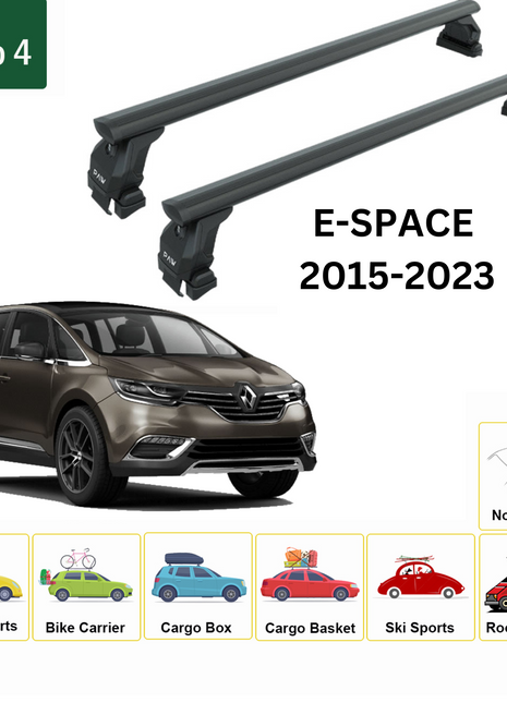 Renault E-Space 2015-2023 Oluksuz Üst Tavan Portbagaj Taşıyıcı Ara Atkısı Toros Serisi Pro 4 Siyah