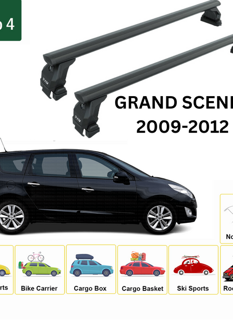 Renault Grand Scenic 2009-2012 Oluksuz Üst Tavan Portbagaj Taşıyıcı Ara Atkısı Toros Serisi Pro 4 Siyah