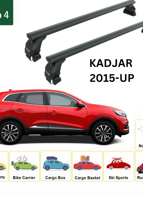 Renault Kadjar 2015-2025 Oluksuz Üst Tavan Portbagaj Taşıyıcı Ara Atkısı Toros Serisi Pro 4 Siyah