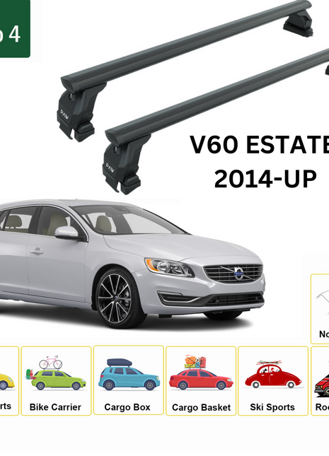 Volvo V60 Estate 2014-2018 Oluksuz Üst Tavan Portbagaj Taşıyıcı Ara Atkısı Toros Serisi Pro 4 Siyah