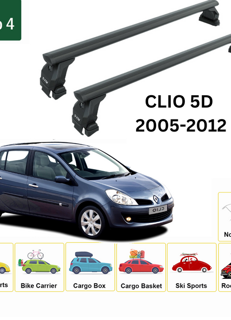 Renault Clio 2005-2012 Oluksuz Üst Tavan Portbagaj Taşıyıcı Ara Atkısı Toros Serisi Pro 4 Siyah