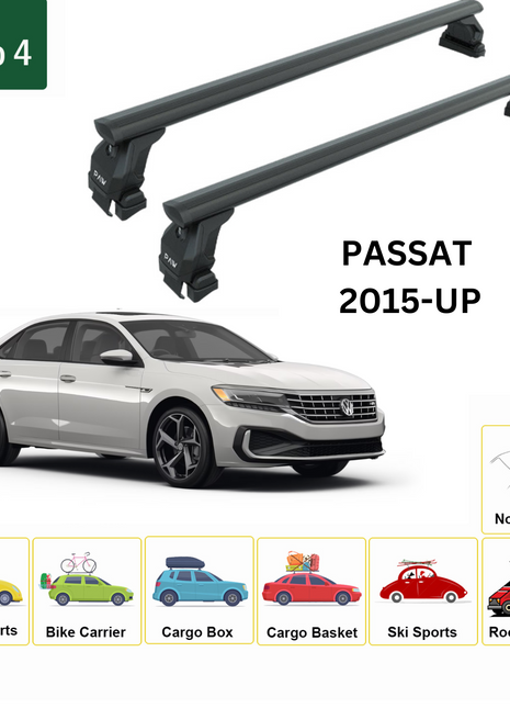 Volkswagen Passat Sedan B6 2005-2011 Oluksuz Üst Tavan Portbagaj Taşıyıcı Ara Atkısı Toros Serisi Pro 4 Siyah