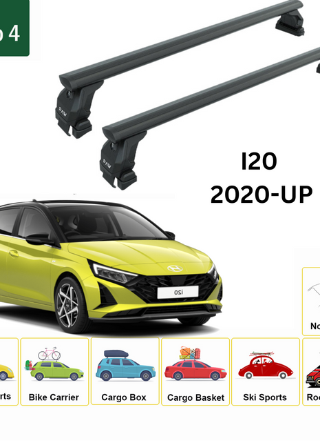 Hyundai İ20 (2020-2025) Oluksuz Üst Tavan Portbagaj Taşıyıcı Ara Atkısı Toros Serisi Pro 4 Siyah