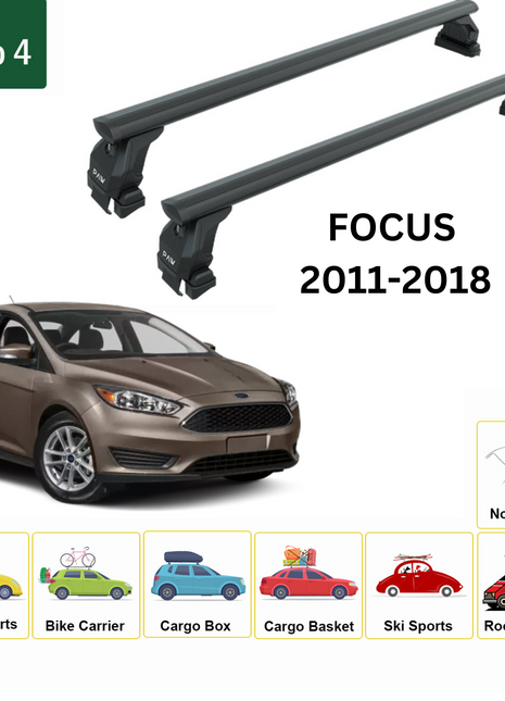 Ford Focus Sedan (C346) 2011-2018 Oluksuz Üst Tavan Portbagaj Taşıyıcı Ara Atkısı Toros Serisi Pro 4 Siyah