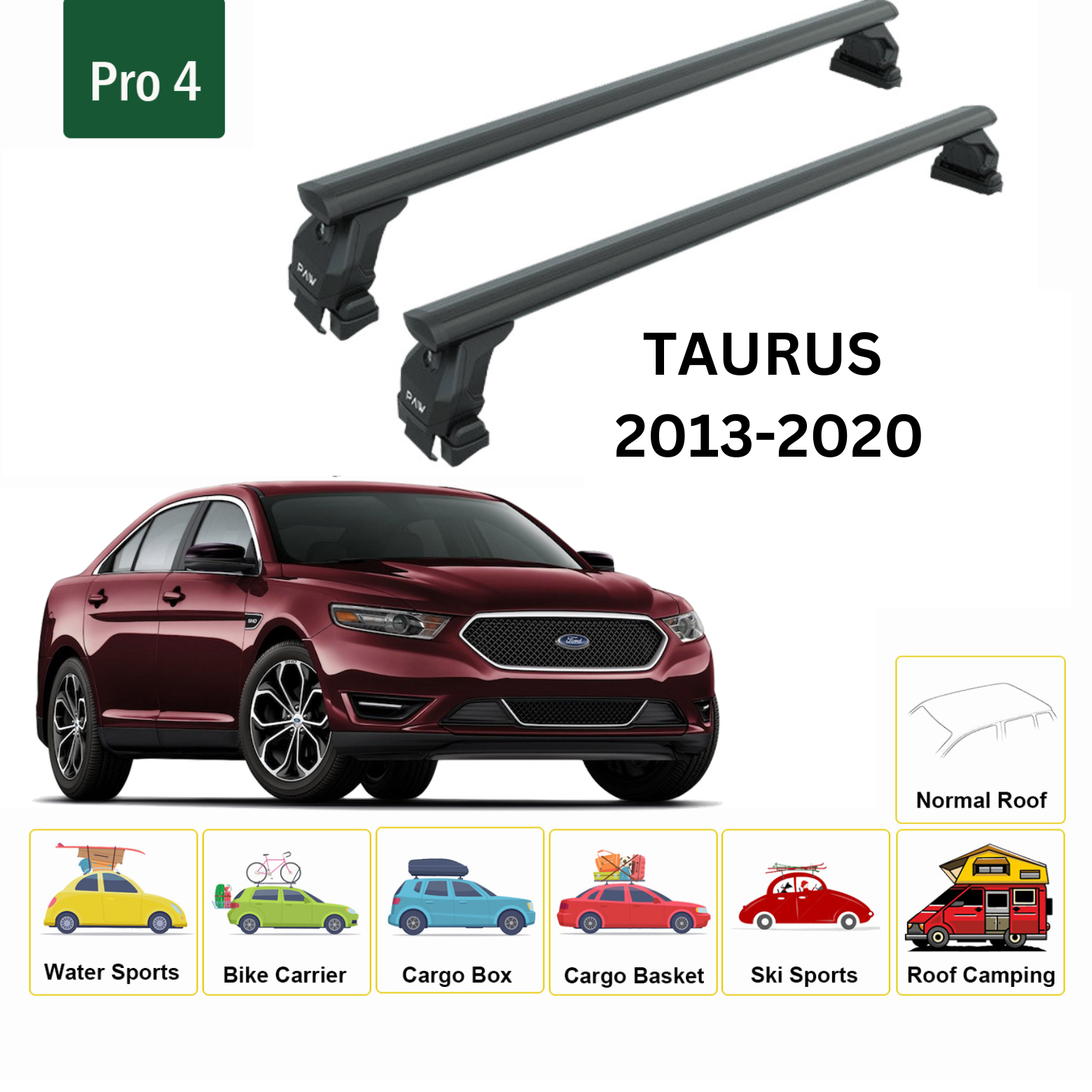 Ford Taurus 2013-2020 Oluksuz Üst Tavan Portbagaj Taşıyıcı Ara Atkısı Toros Serisi Pro 4 Siyah
