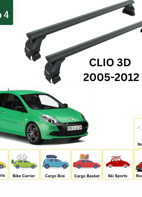 Renault Clio 3D 2005-2012 Oluksuz Üst Tavan Portbagaj Taşıyıcı Ara Atkısı Toros Serisi Pro 4 Siyah