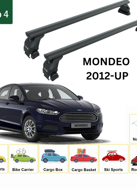 Ford Mondeo 2012-2022 Oluksuz Üst Tavan Portbagaj Taşıyıcı Ara Atkısı Toros Serisi Pro 4 Siyah